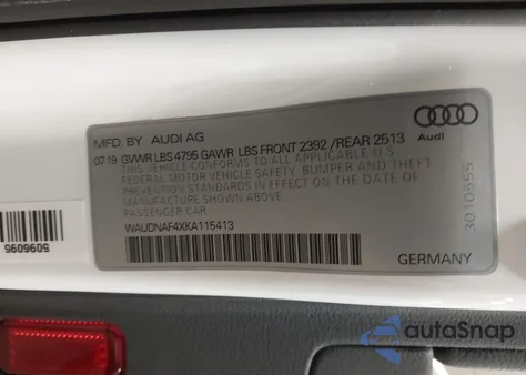 2019 Audi A4 45 Premium из США, поврежденный, VIN WAUDNAF4XKA115413